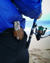 Load image into Gallery viewer, kydex pouch for leatherman surge clipped to the belt of a fisherman