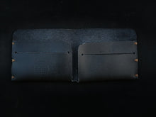 Load image into Gallery viewer, black folded open leather wallet