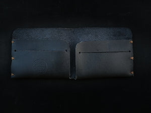 black folded open leather wallet