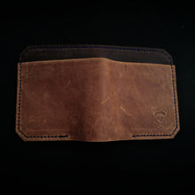 Load image into Gallery viewer, Stag &amp; Bone Bifold wallet. Green tartan, blue stitching.