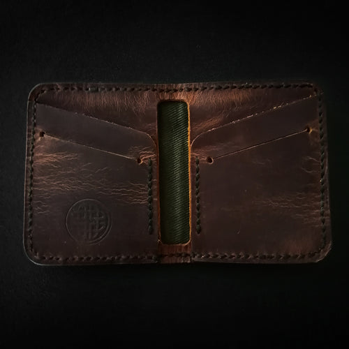 Celtic Leather classic EDC wallet (Pull-up brown leather with olive canvas liner)